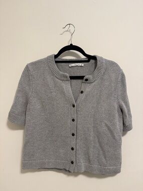 Abercrombie & Fitch Gray Short-Sleeve Button Front Cardigan